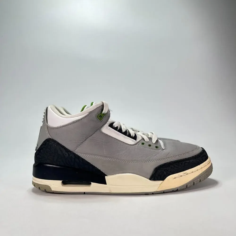 Air Jordan 3 Retro Chlorophyll Gray Black Retro Sneakers 136064-006 Mens Sz 10.5